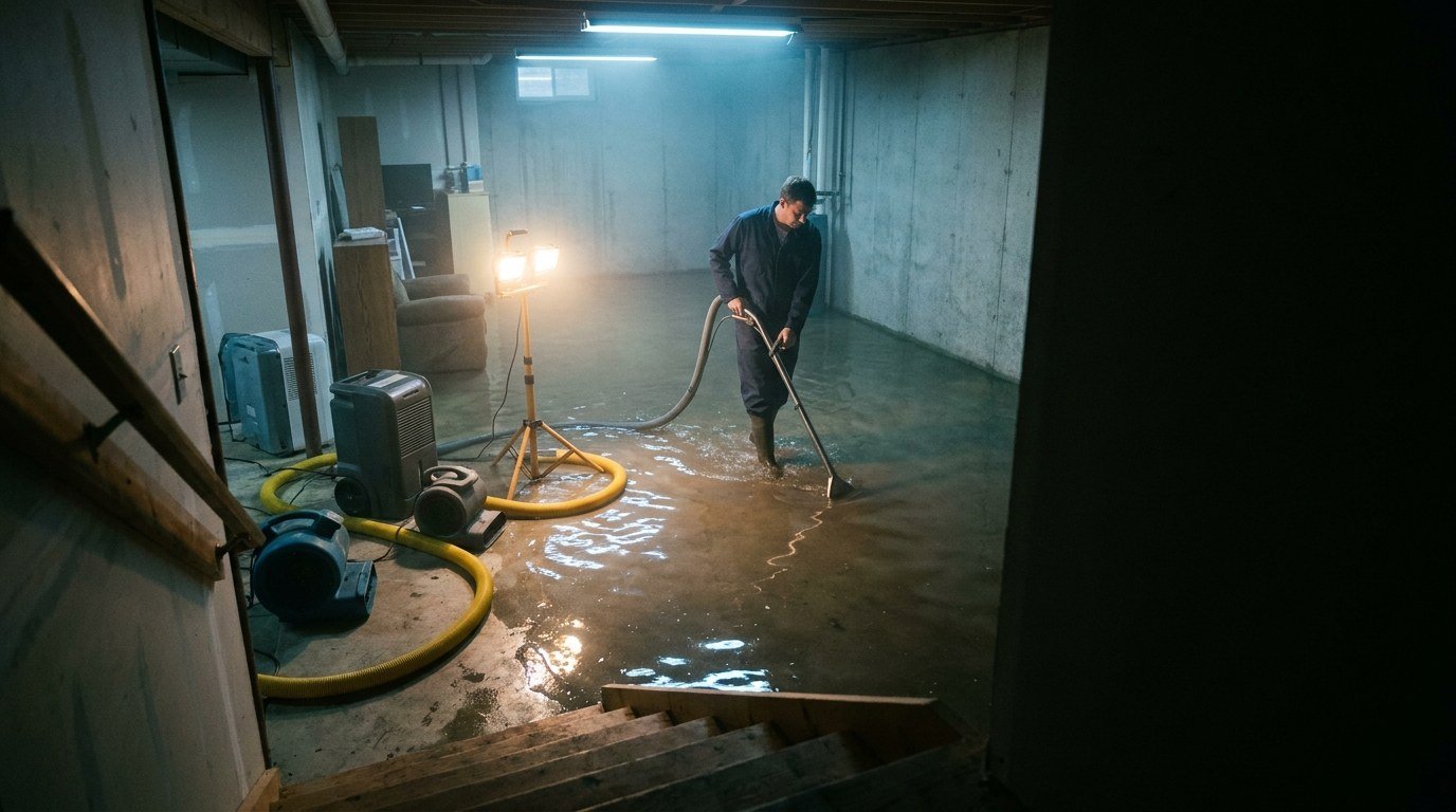 Interior view of water damage after rain enters a home