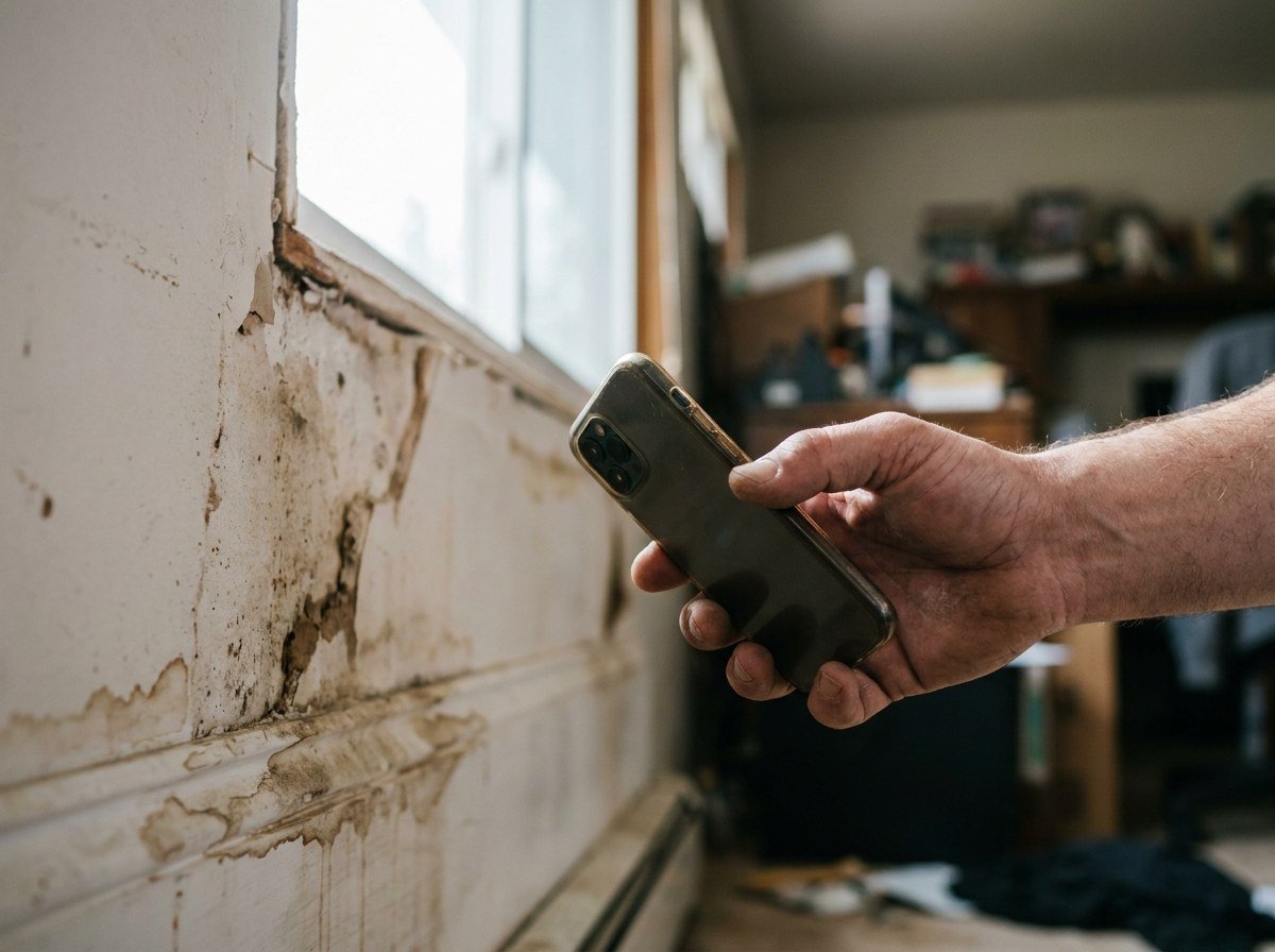 Photographing water damage with a smartphone before cleanup begins