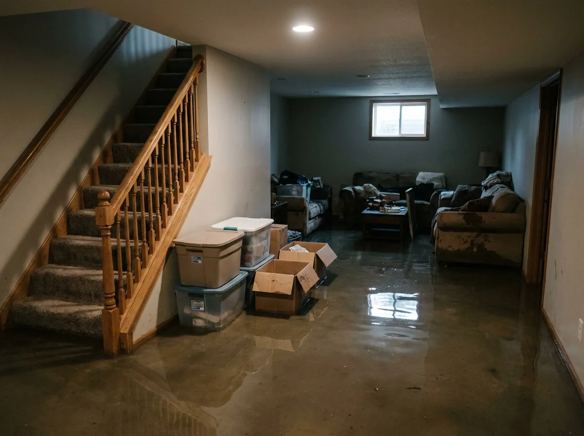 Finished basement affected by water intrusion