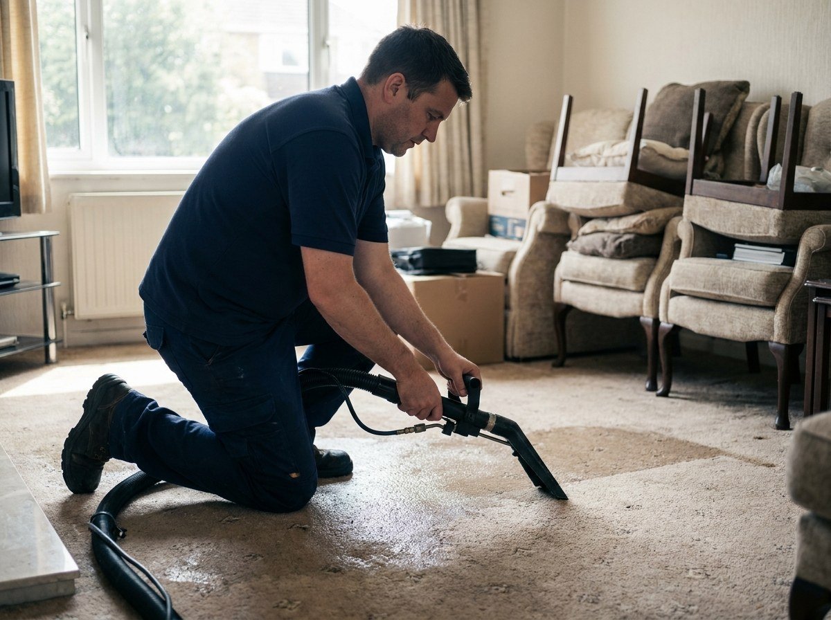 Restoration technician responding to water damage in a Central Indiana home